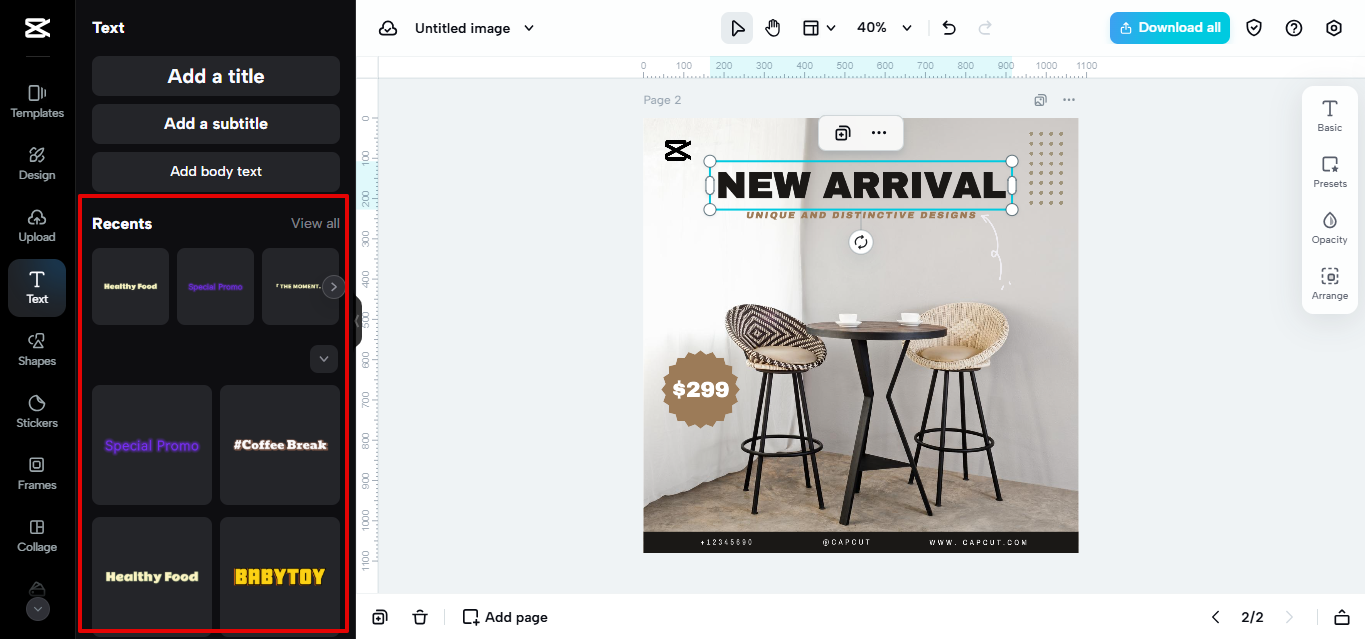 Font templates in CapCut Web