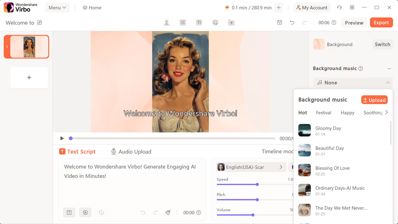 Interafce von Wondershare Vibro - ein effizientes Tool zur Erstellung sprechender Fotos im Internet