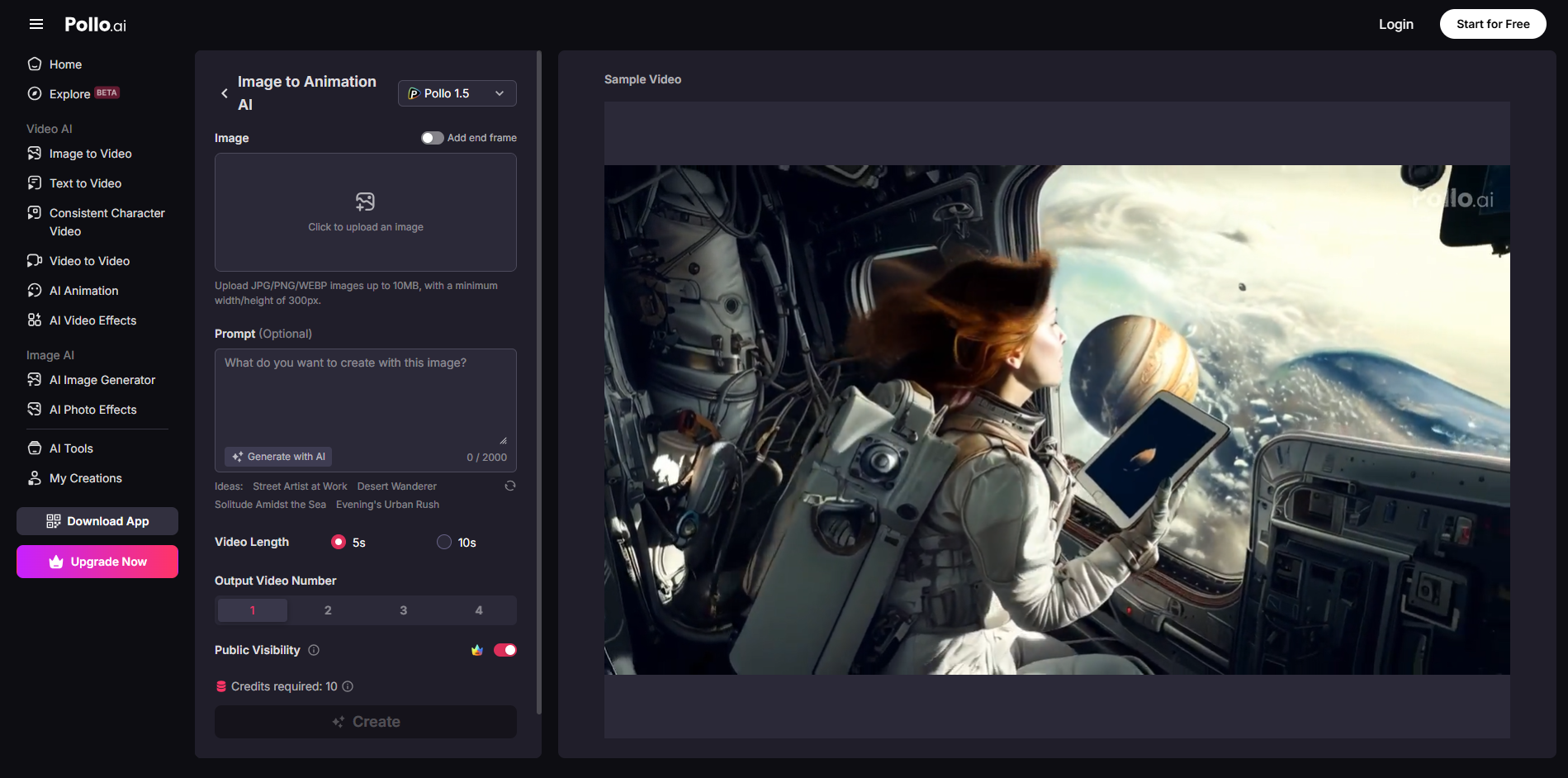 Interface de Pollo IA - un moyen efficace d'ajouter du mouvement aux photos en ligne gratuitement