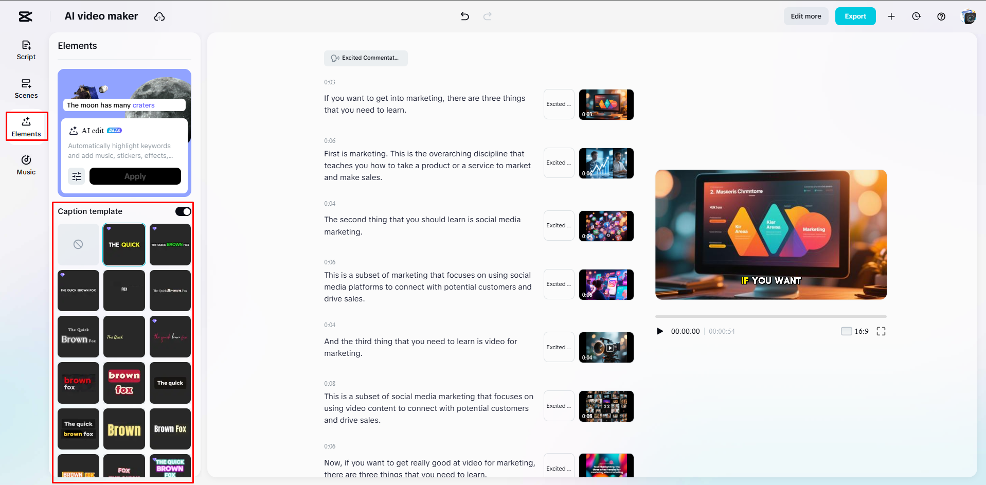 Adding captions to a video with CapCut Web