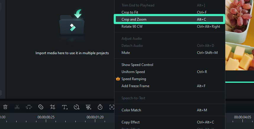 Accessing the pan and zoom tab in Wondershare Filmora