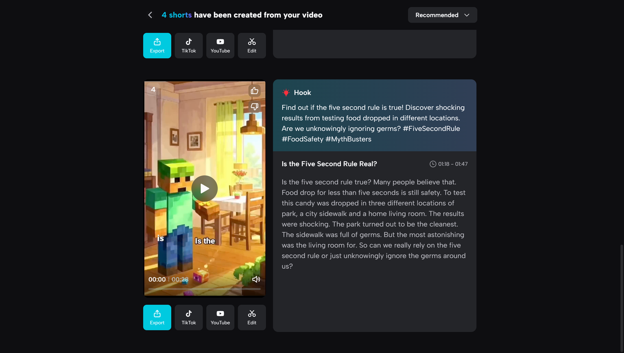 Contenuti riproposti in coinvolgenti clip di YouTube Shorts