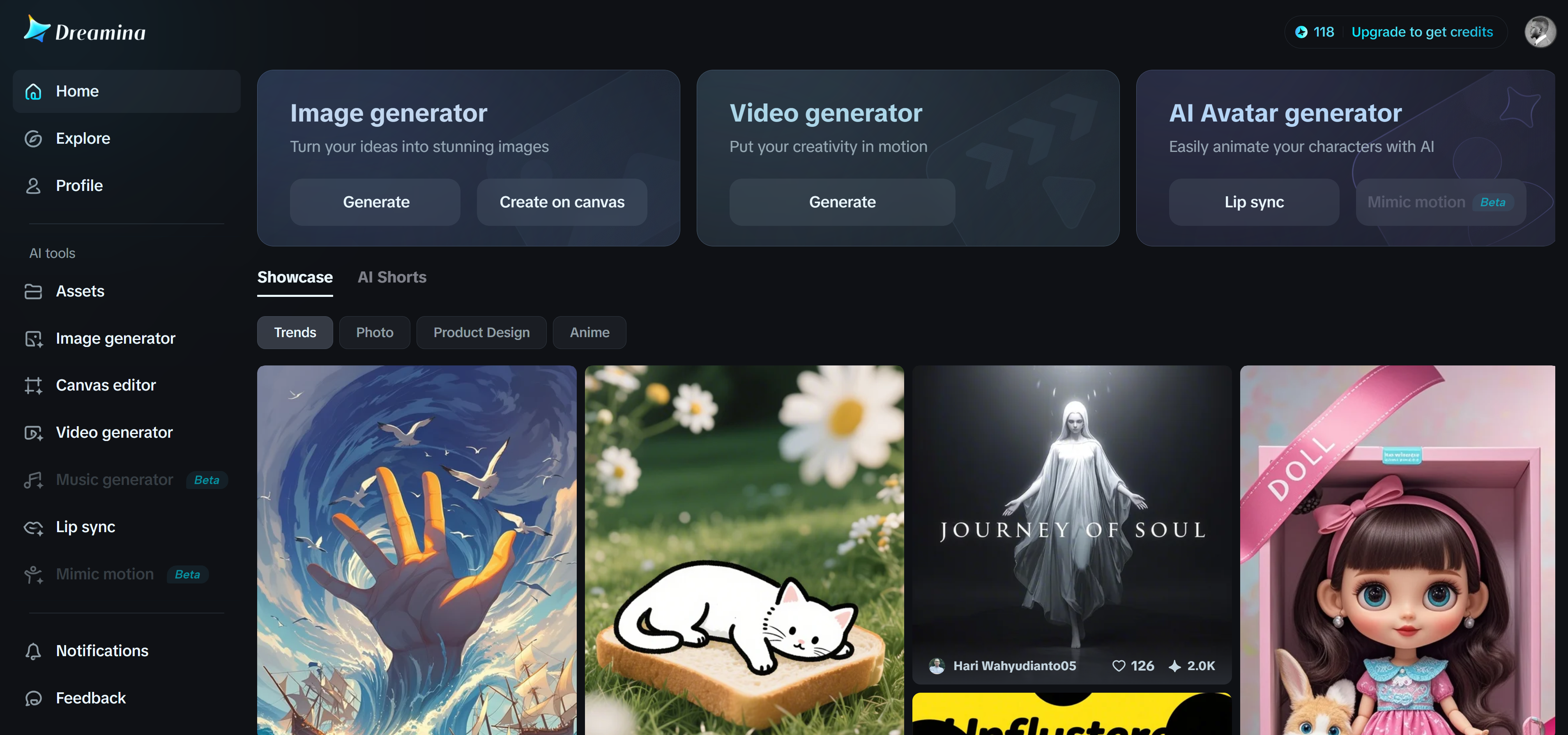 Página de inicio de Dreamina