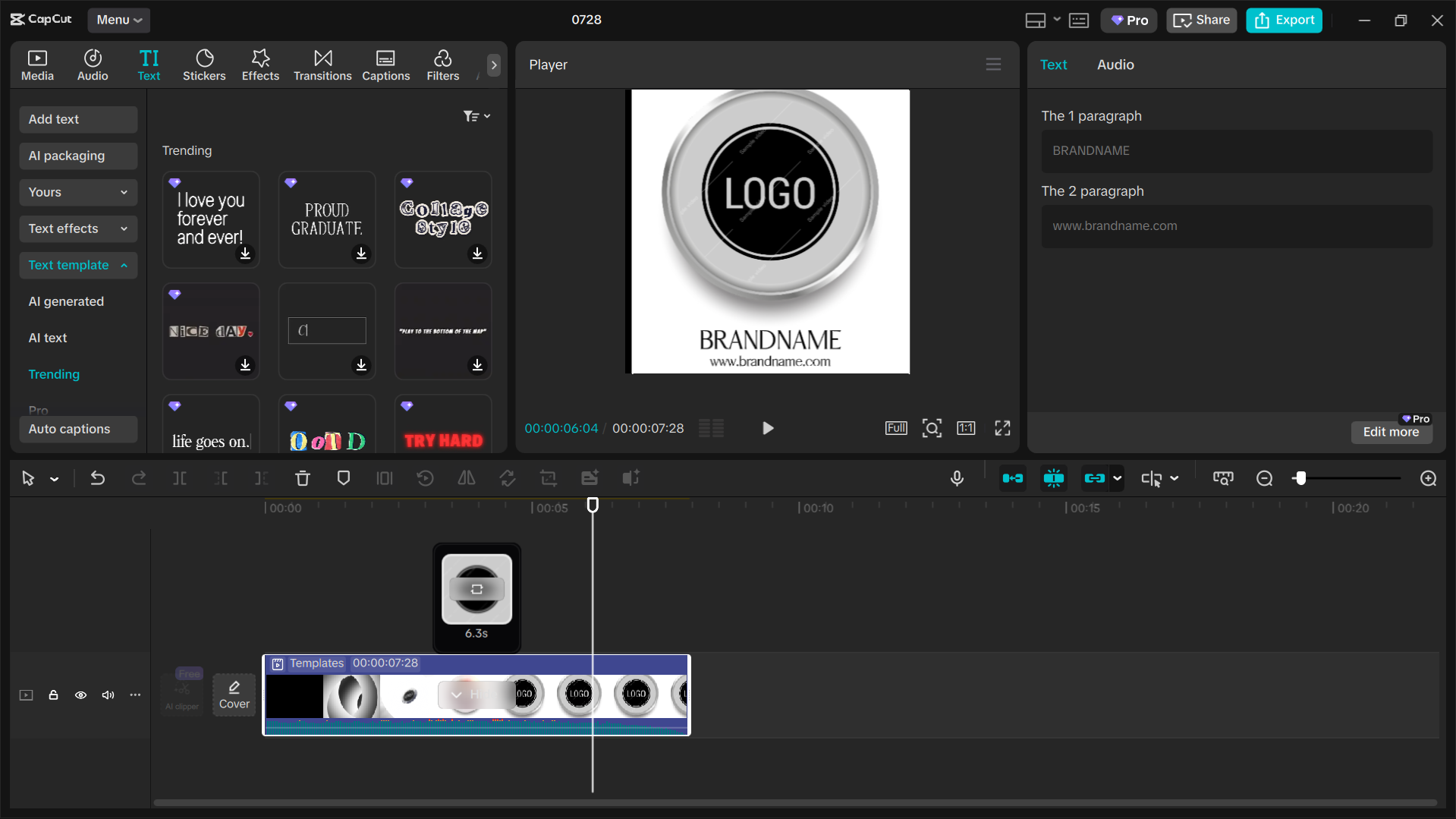 Antara muka CapCut editor video desktop - alat terbaik untuk mencipta templat logo