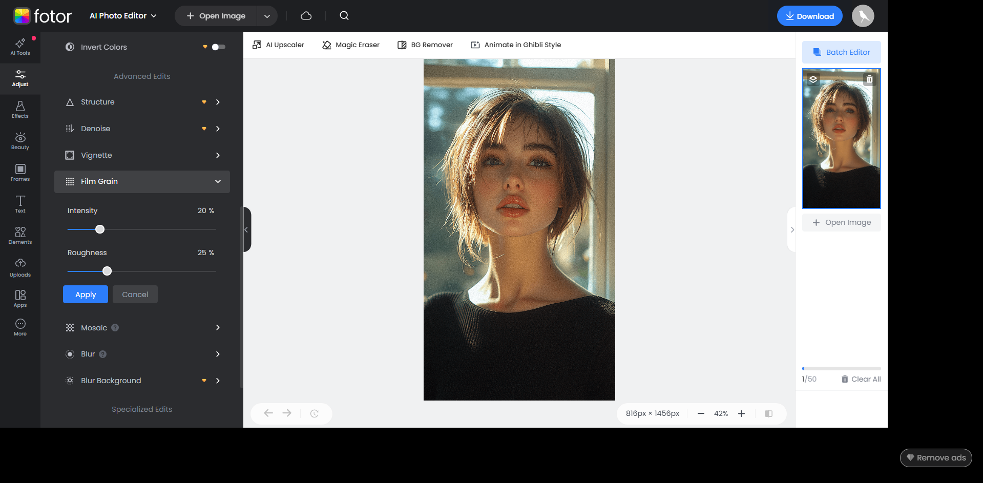 Interface of Fotor - the perfect tool to add glitch effects to videos online
