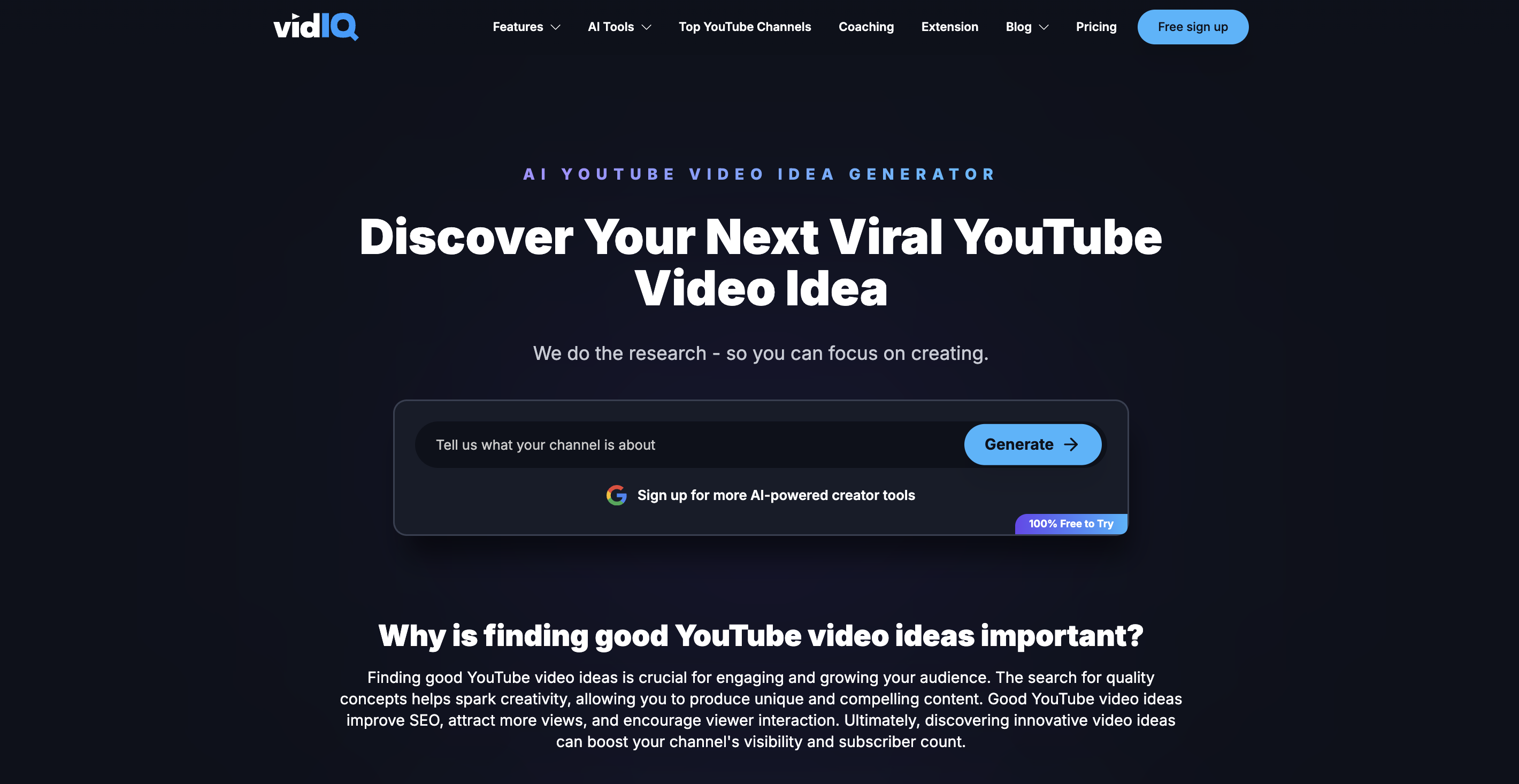 VidIQ YouTube video fikir üreticisi