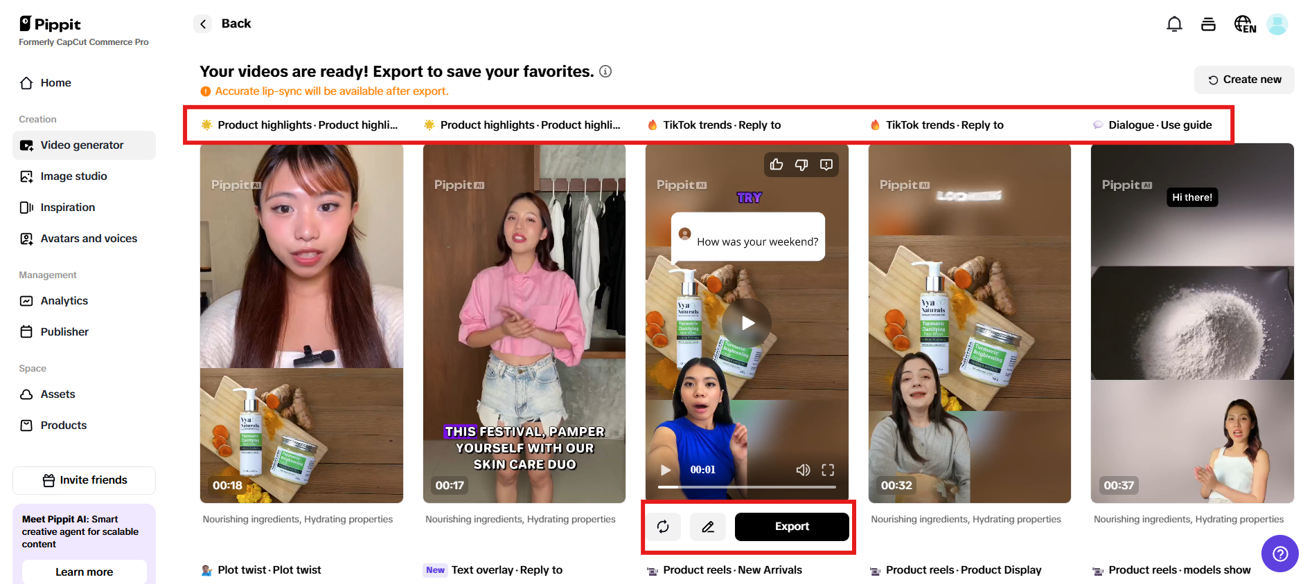 Preview generated videos and click Quick edit