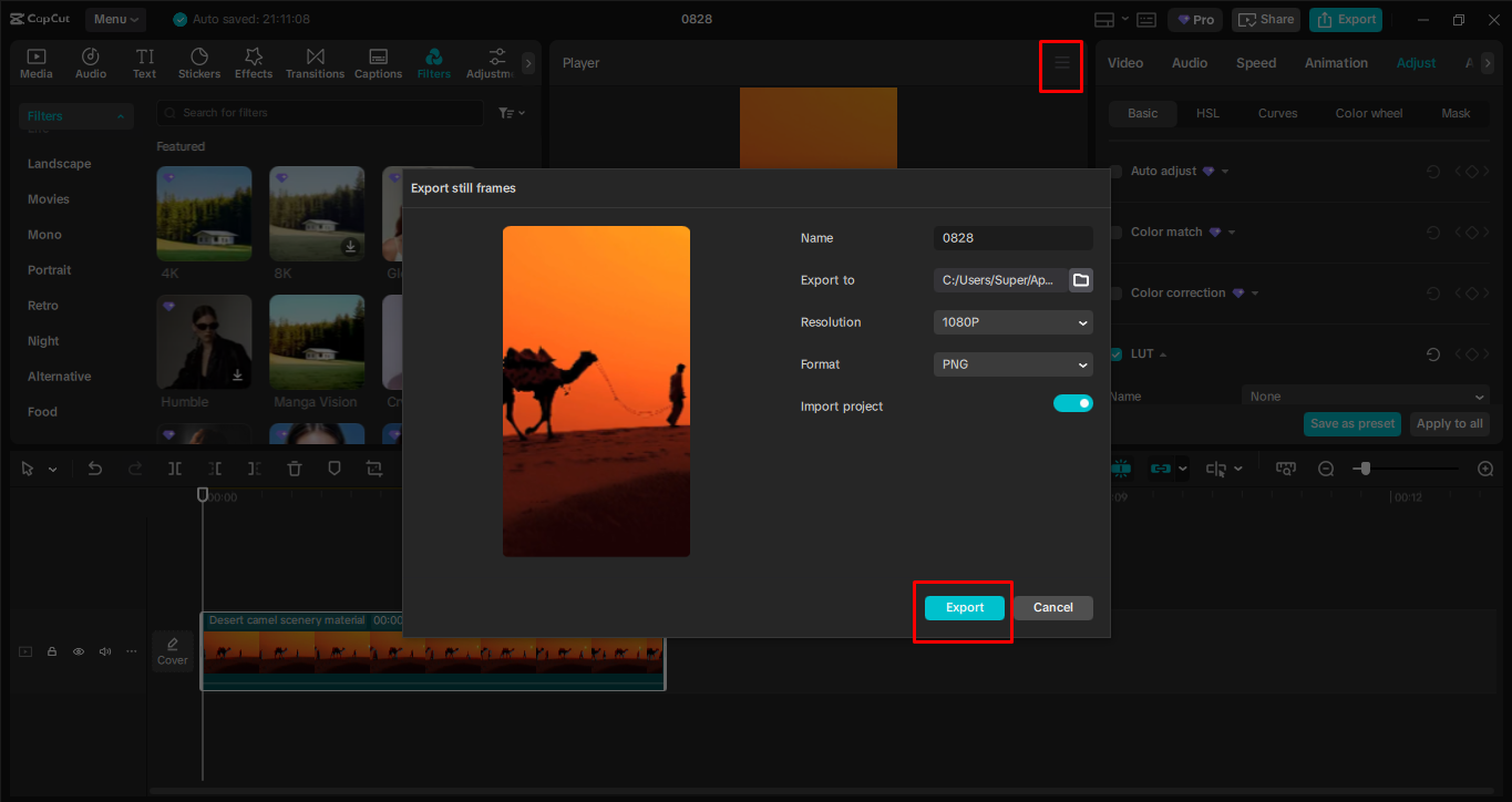 Pag-export ng Instagram post mula sa CapCut desktop video editor
