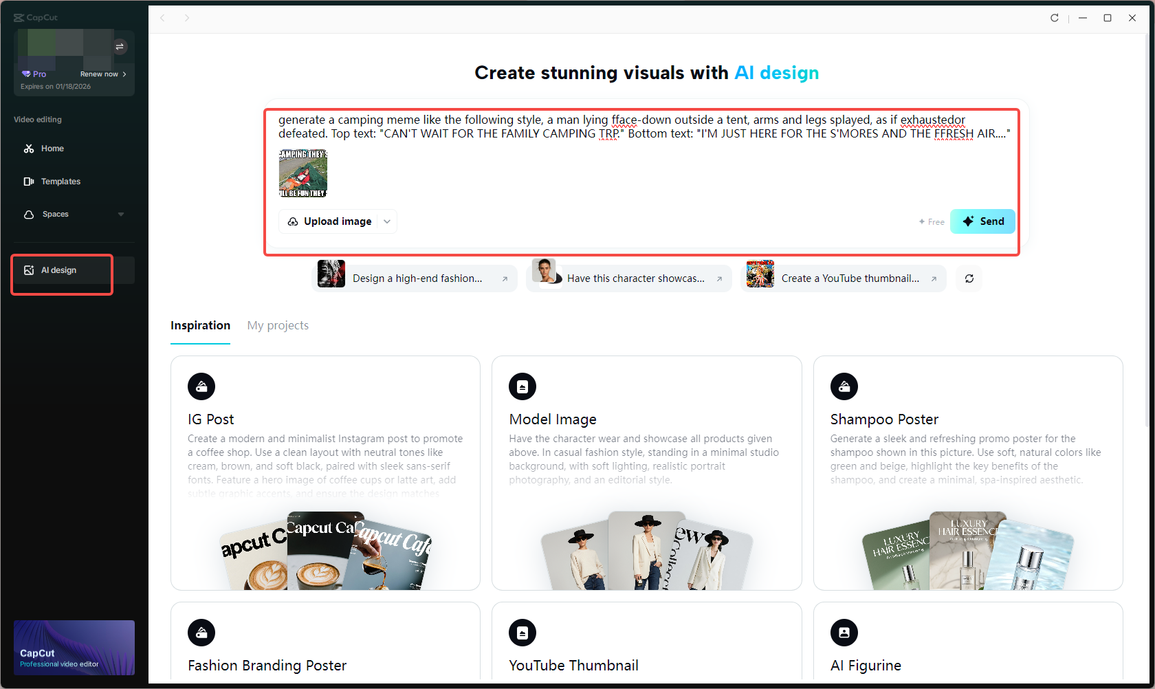 Enter meme text prompt and reference meme image to AI design