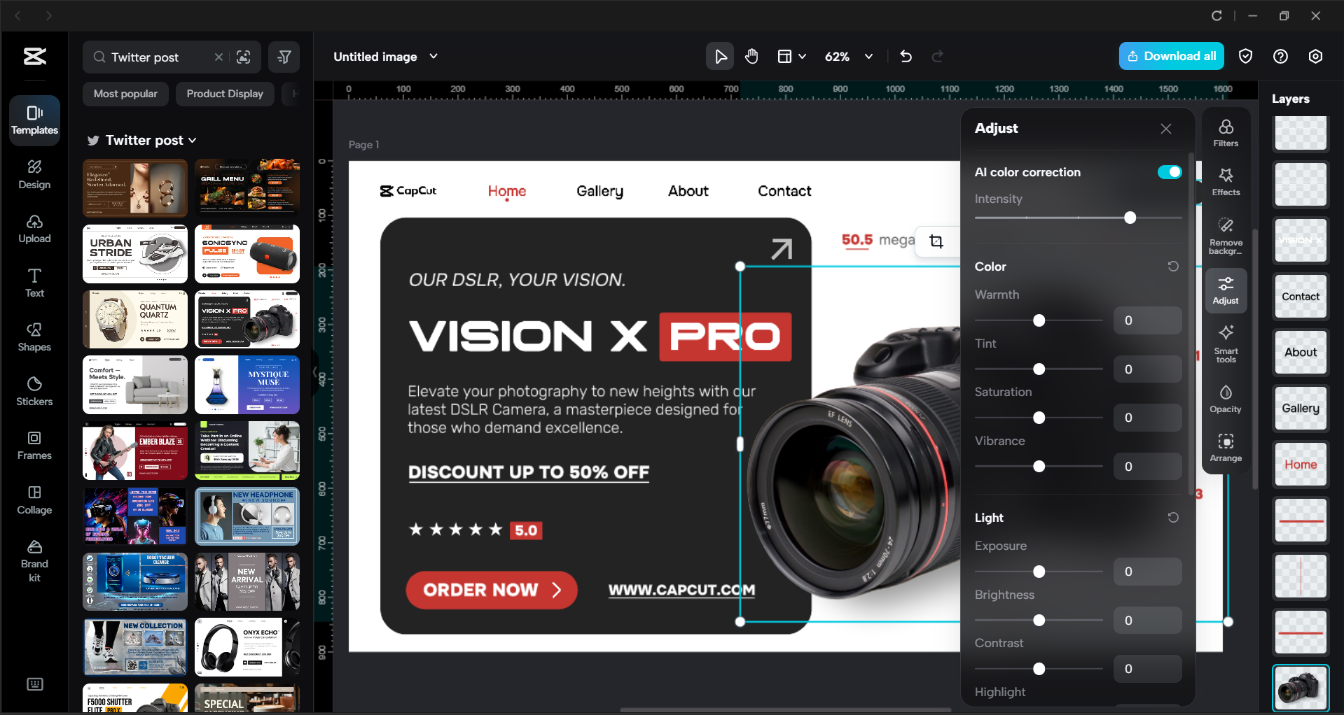 Interface do editor de vídeo CapCut para desktop - a melhor ferramenta para editar modelos de postagens no Twitter