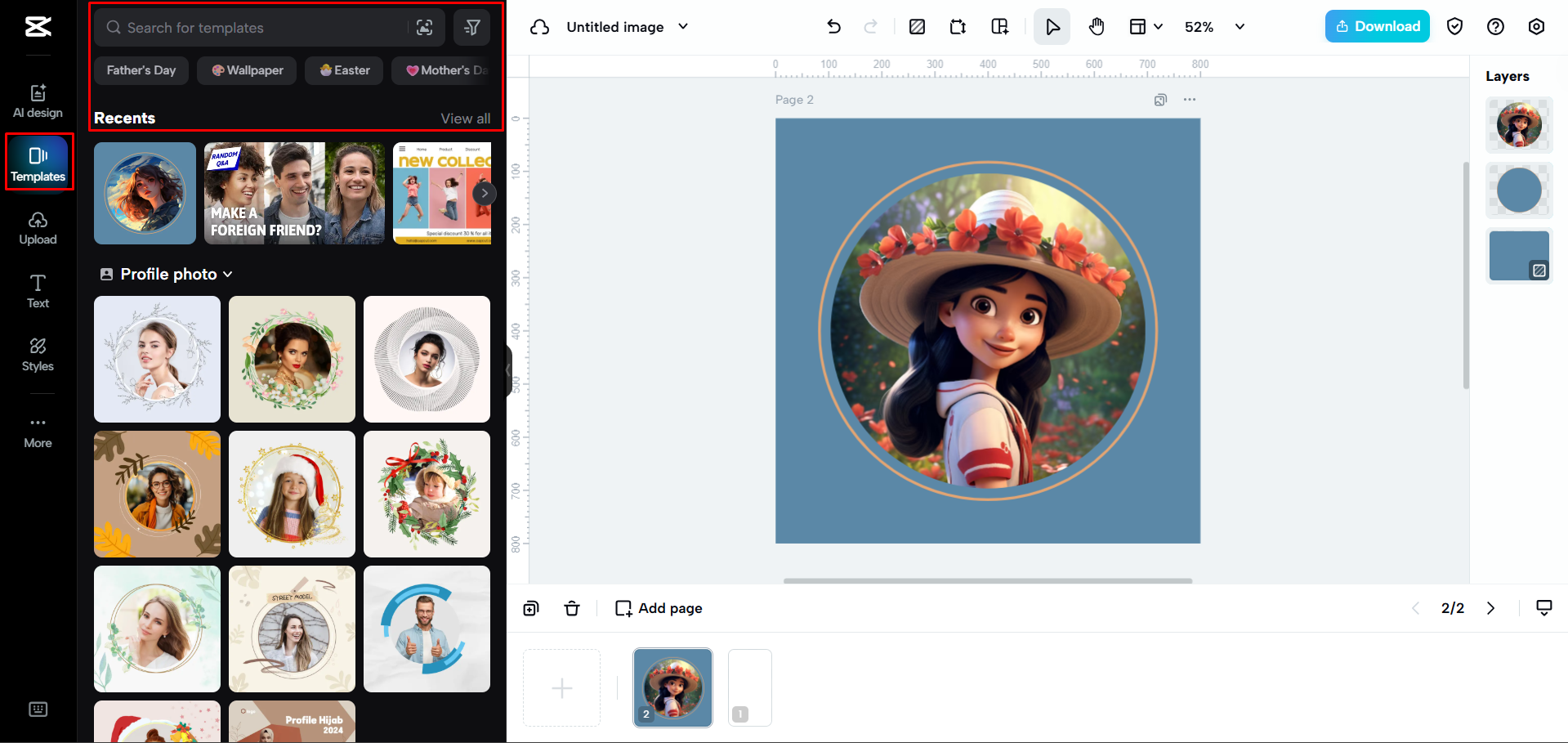Scegliere un template immagine in CapCut Web