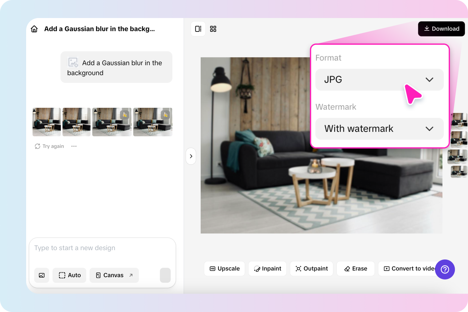 Editing and exporting image from Pippit