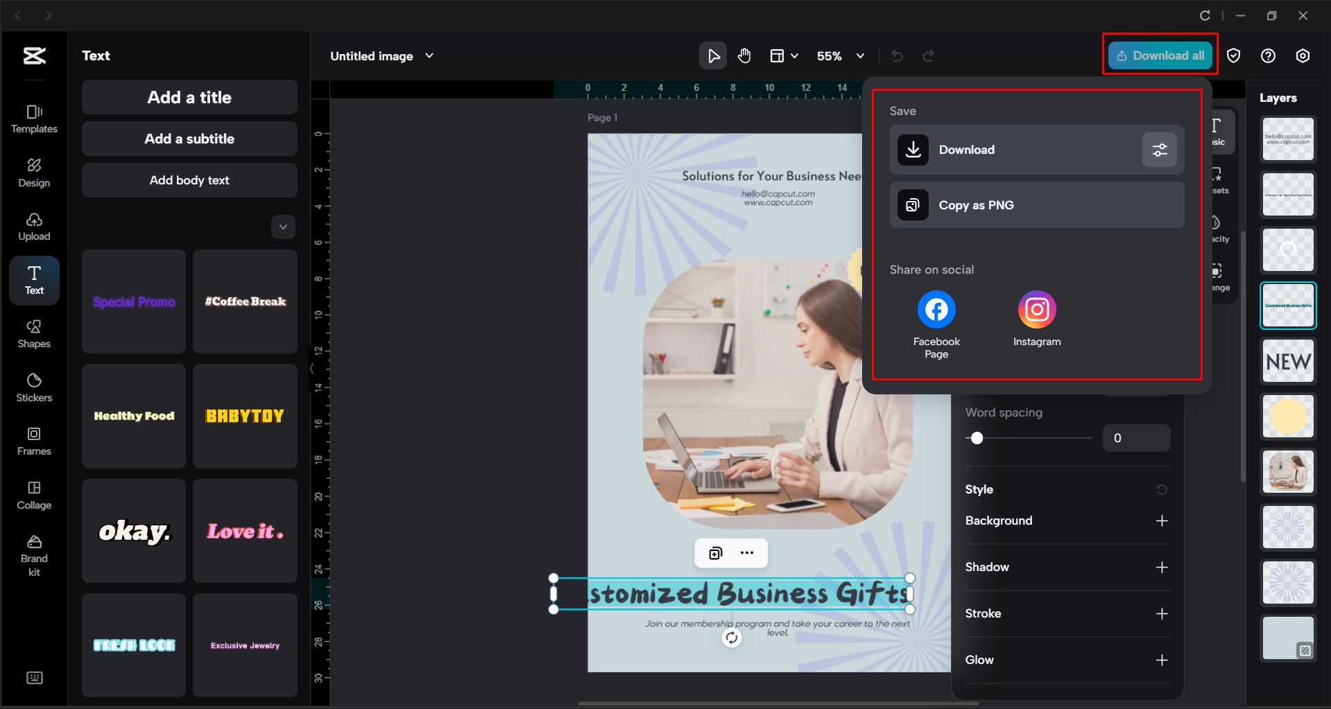 Exporting a flyer from the CapCut desktop video editor