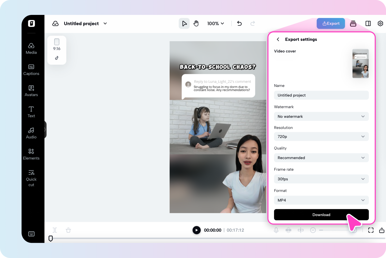 Pippitから拡張されたビデオをエクスポート中