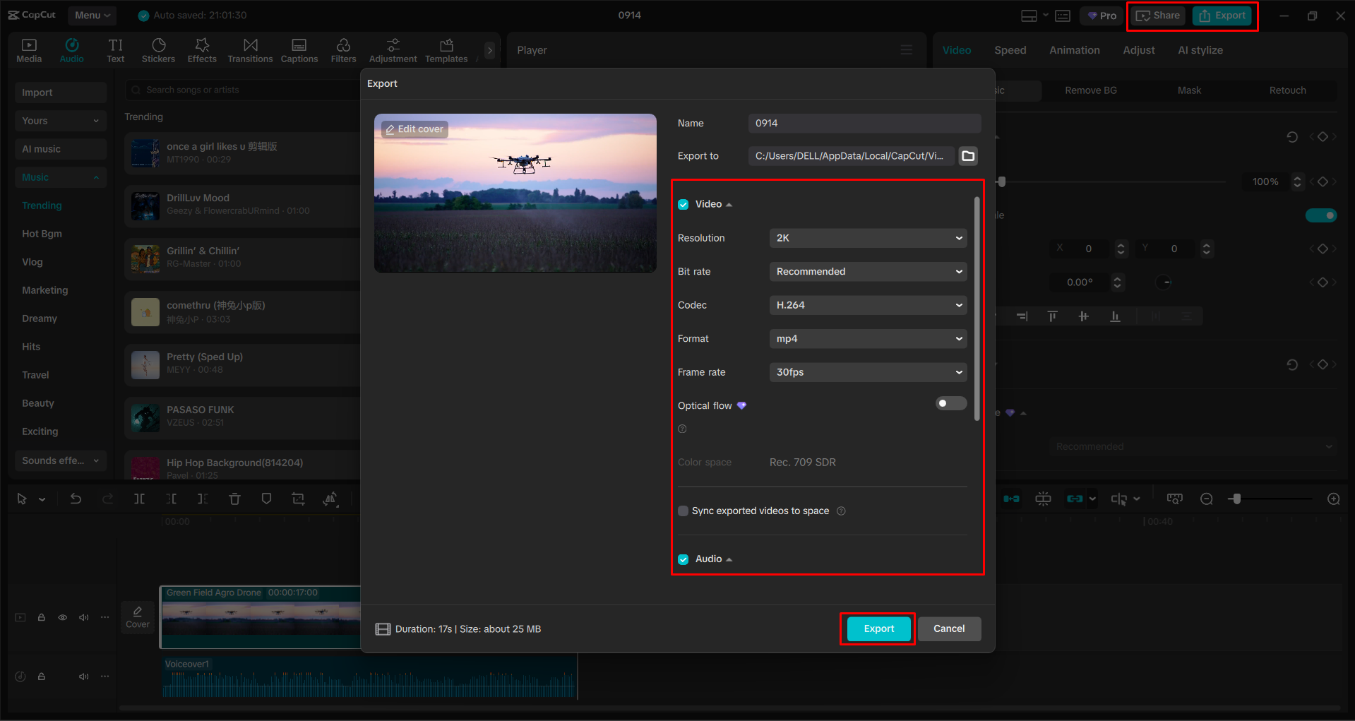 Exporting a video from the CapCut desktop video editor