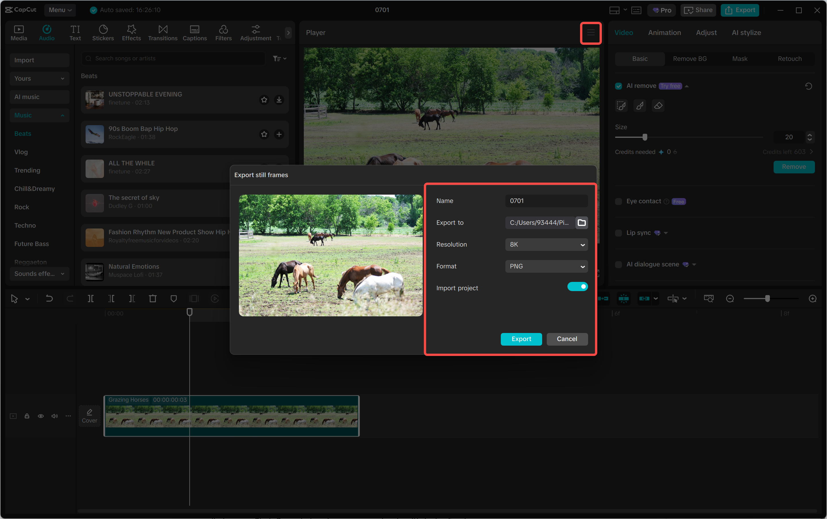 Exportation de l'image depuis l'éditeur vidéo de bureau CapCut