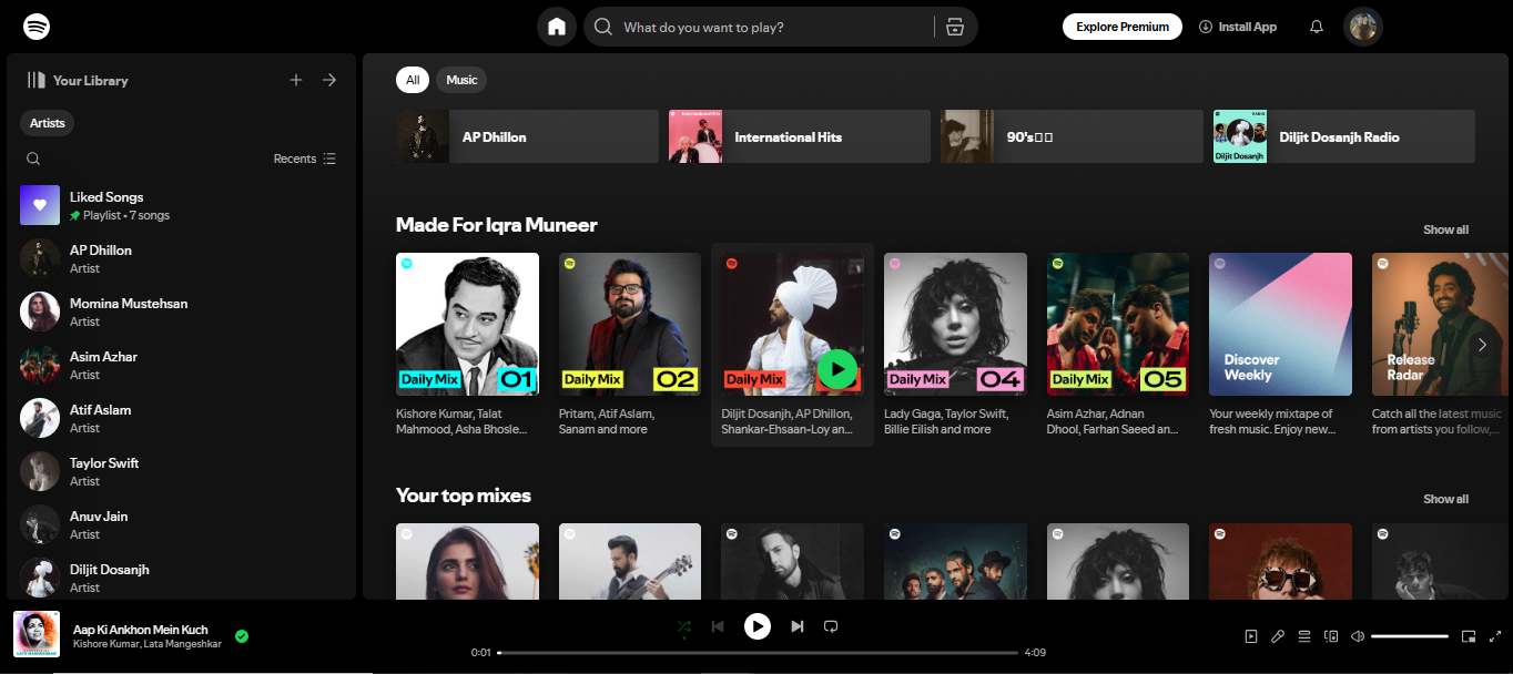 Imagen que muestra la interfaz de Spotify en el escritorio