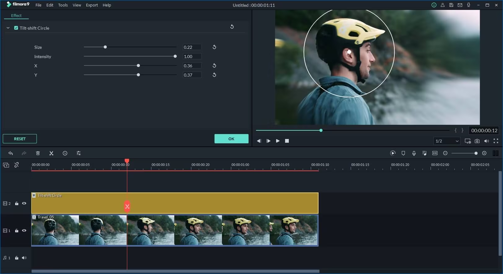 Applying a background blur to the Filmora zoom in video