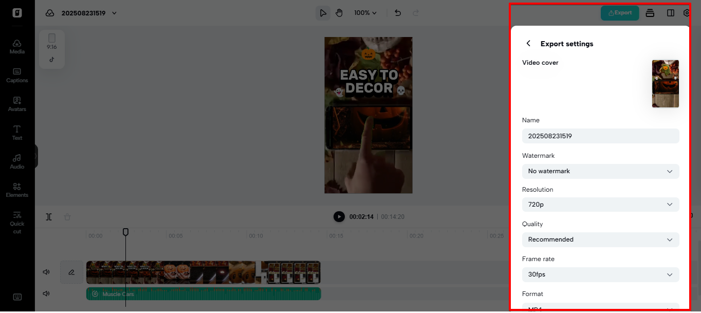 Exportando audio desde Pippit