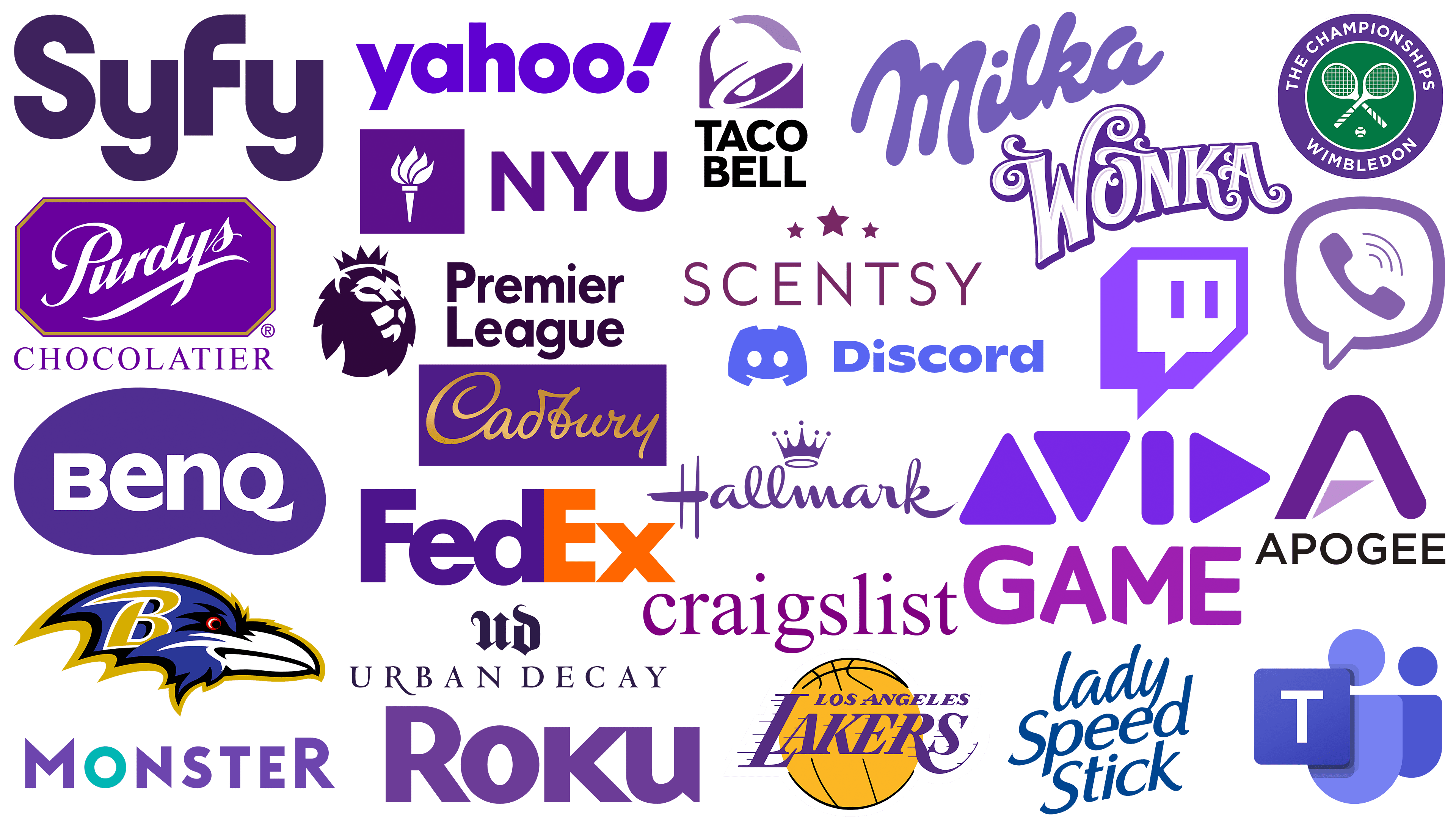 Purple color logos of brands