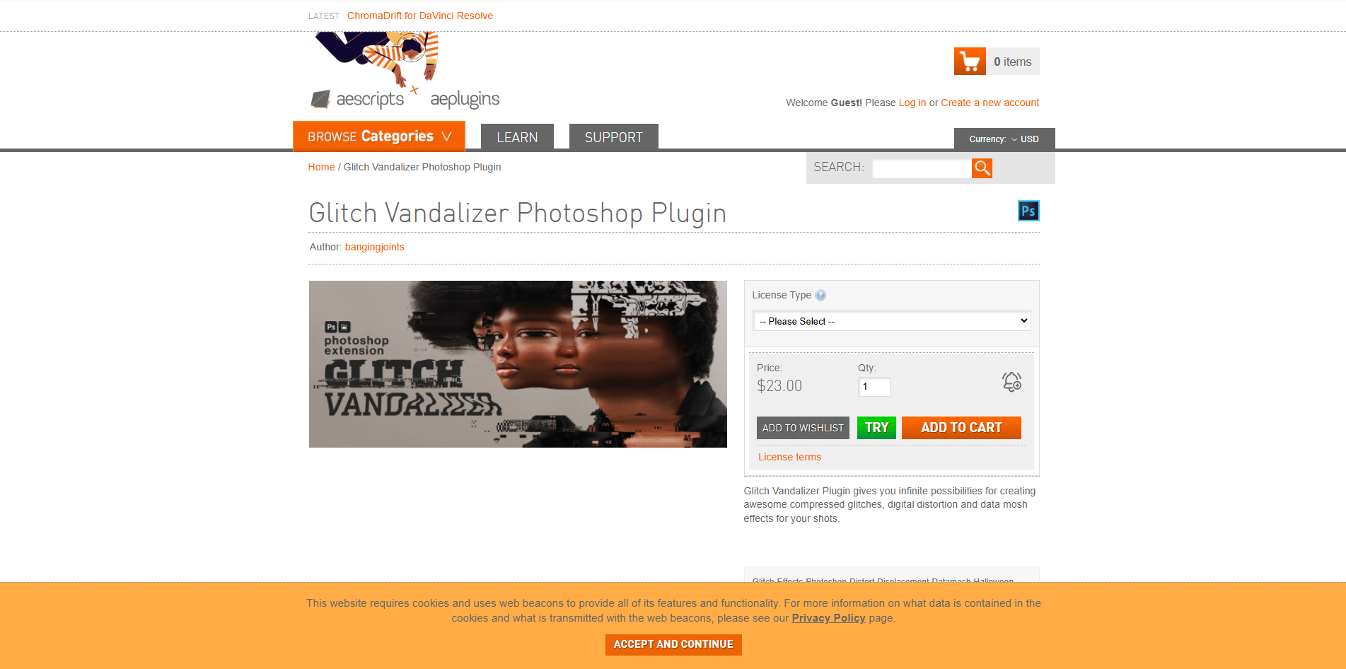 Interfaccia di Glitch Vadalizer Plugin - un altro strumento per creare effetti glitch in Photoshop