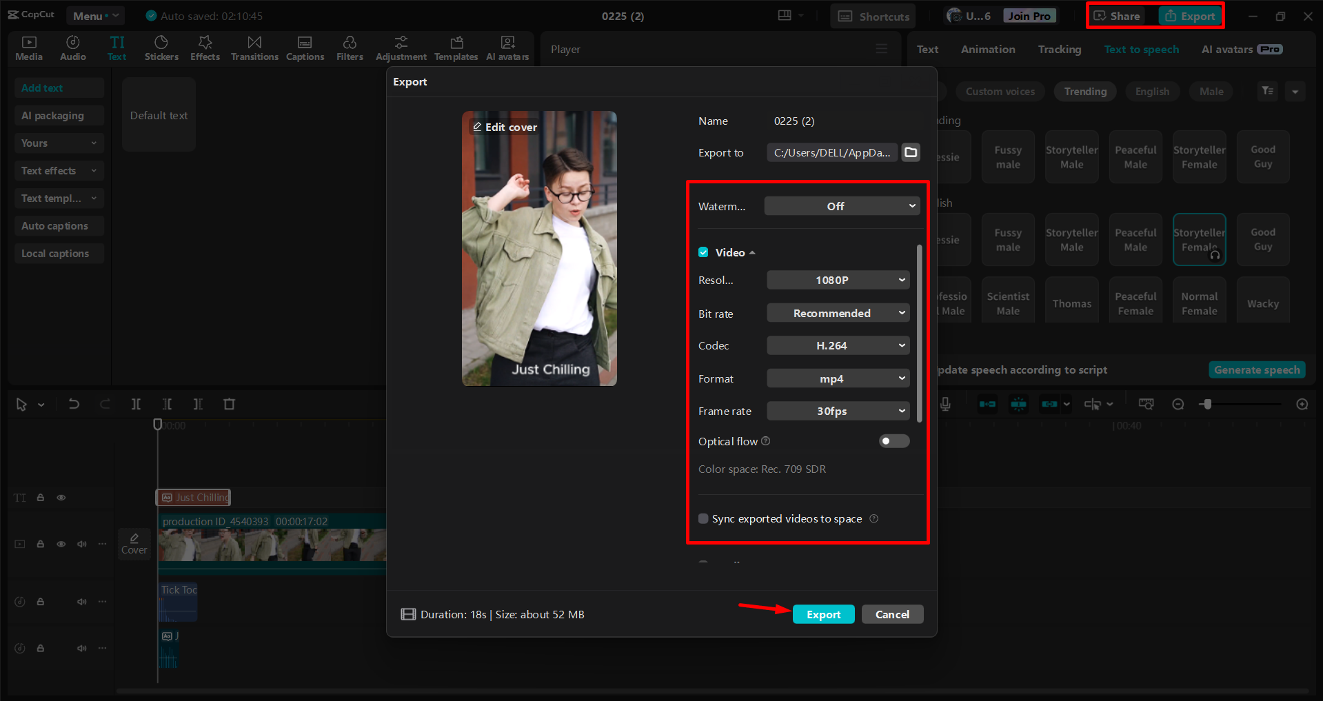 Exporting a video from the CapCut desktop video editor
