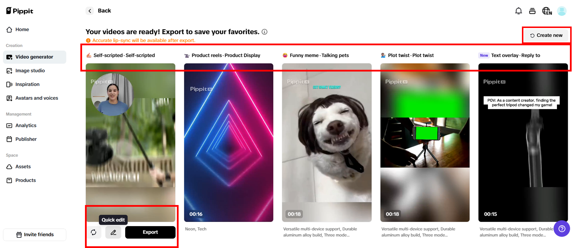 Select your preferred generated video