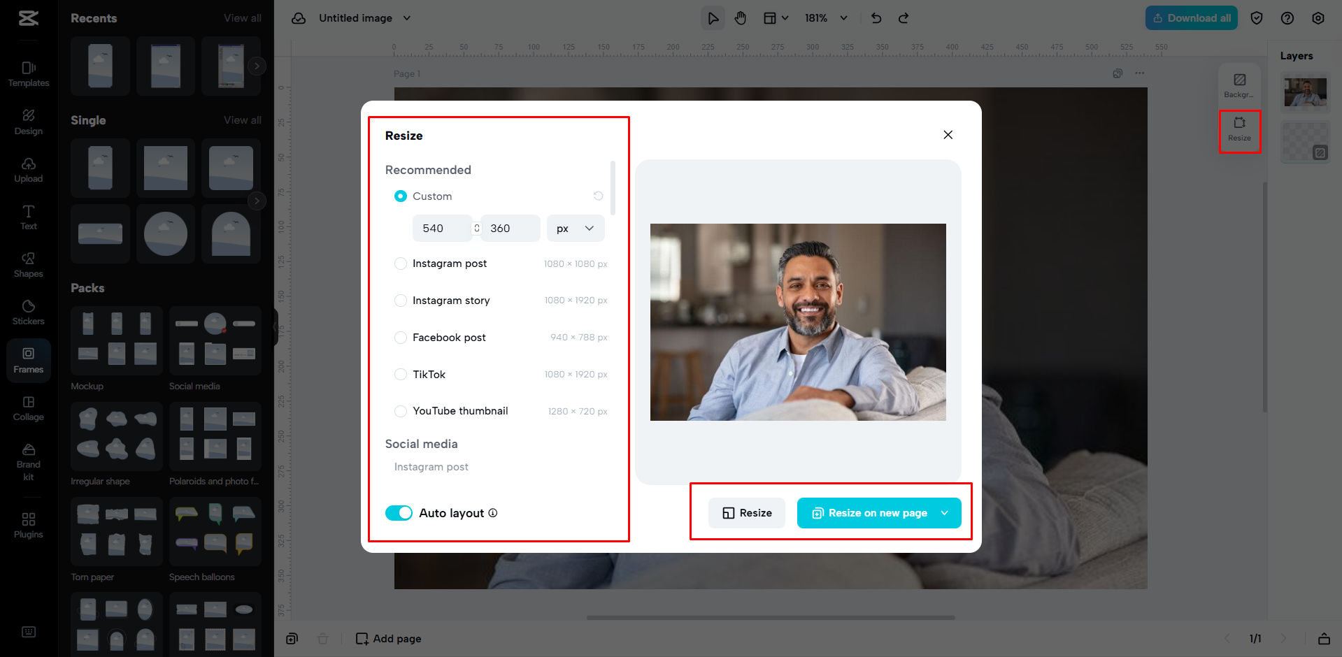 CapCut Web ile resmi yeniden boyutlandırma