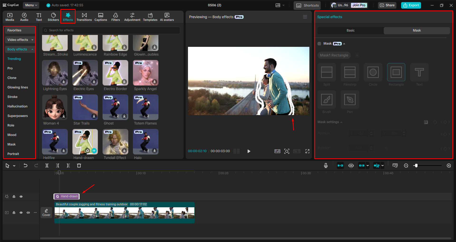 Aplicação de gráficos em movimento a um vídeo no editor de vídeo para desktop CapCut