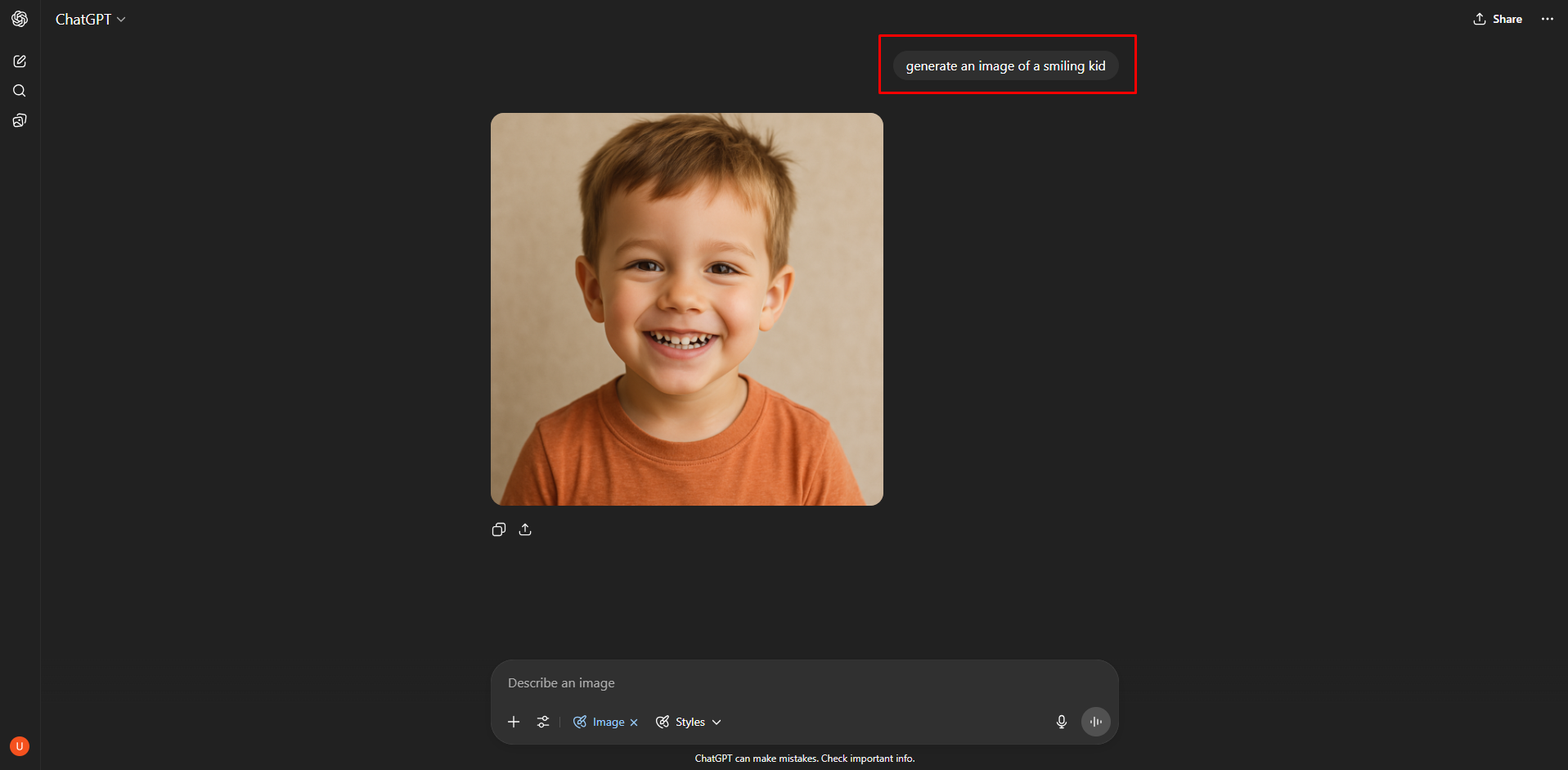 Entering a prompt in the ChatGPT image generator