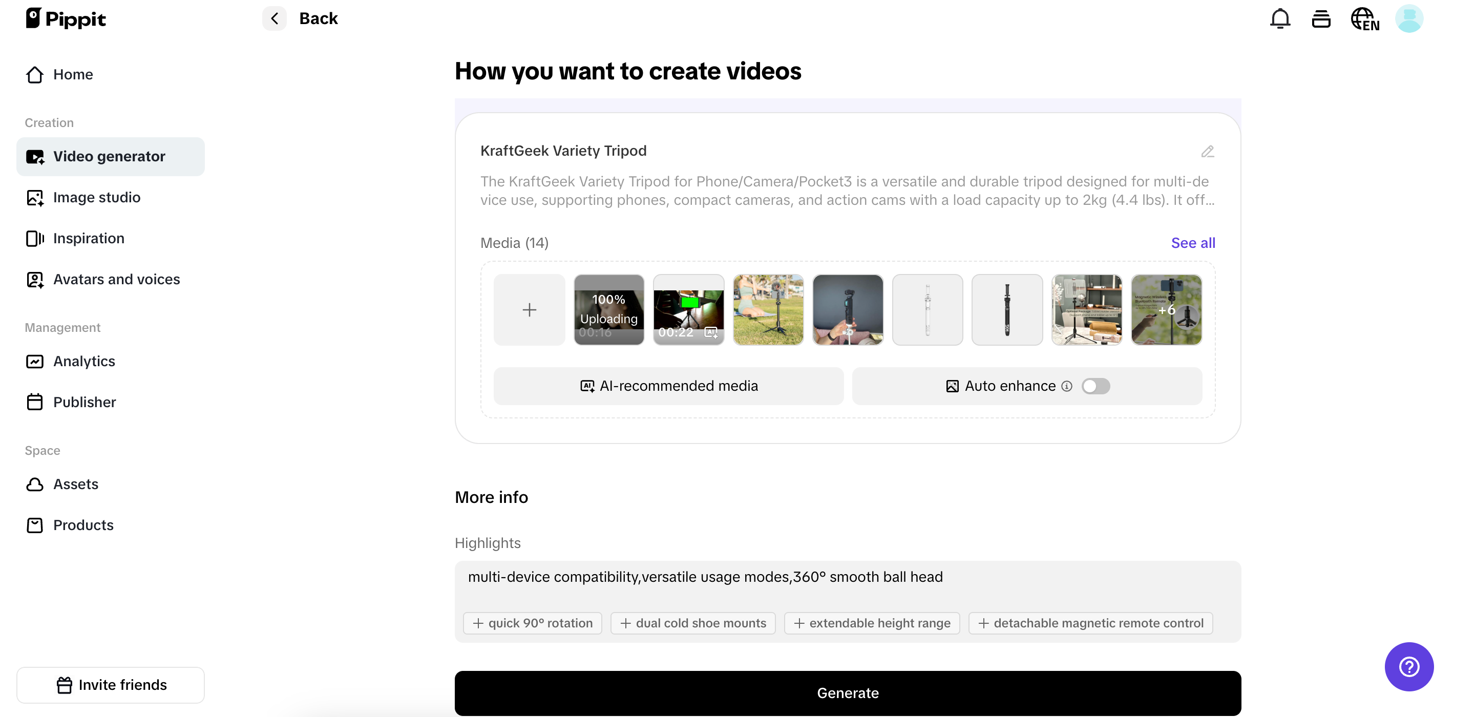 Settings for your product marketing video 