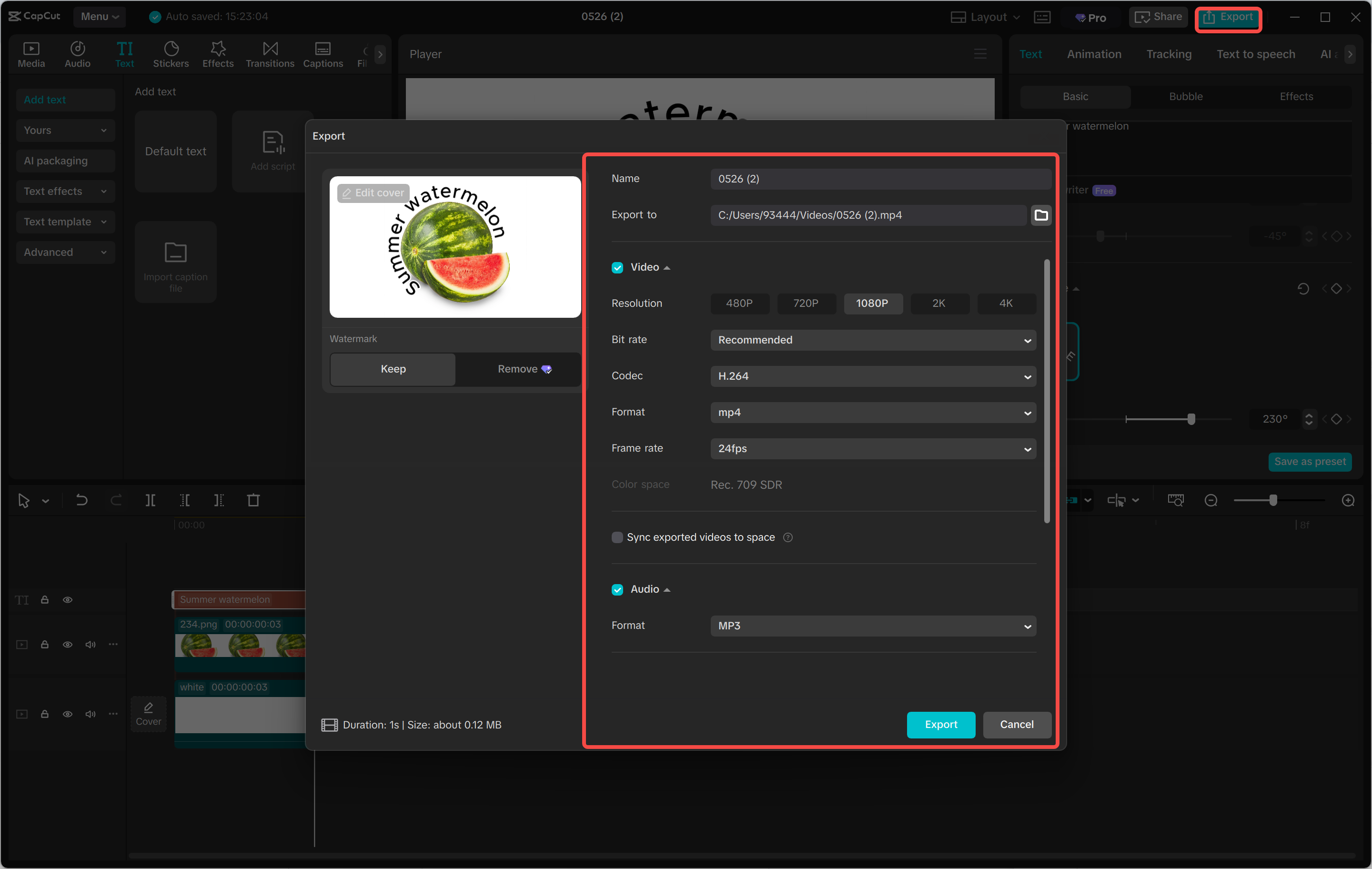 Xuất video từ trình CapCut chỉnh sửa video trên máy tính để bàn