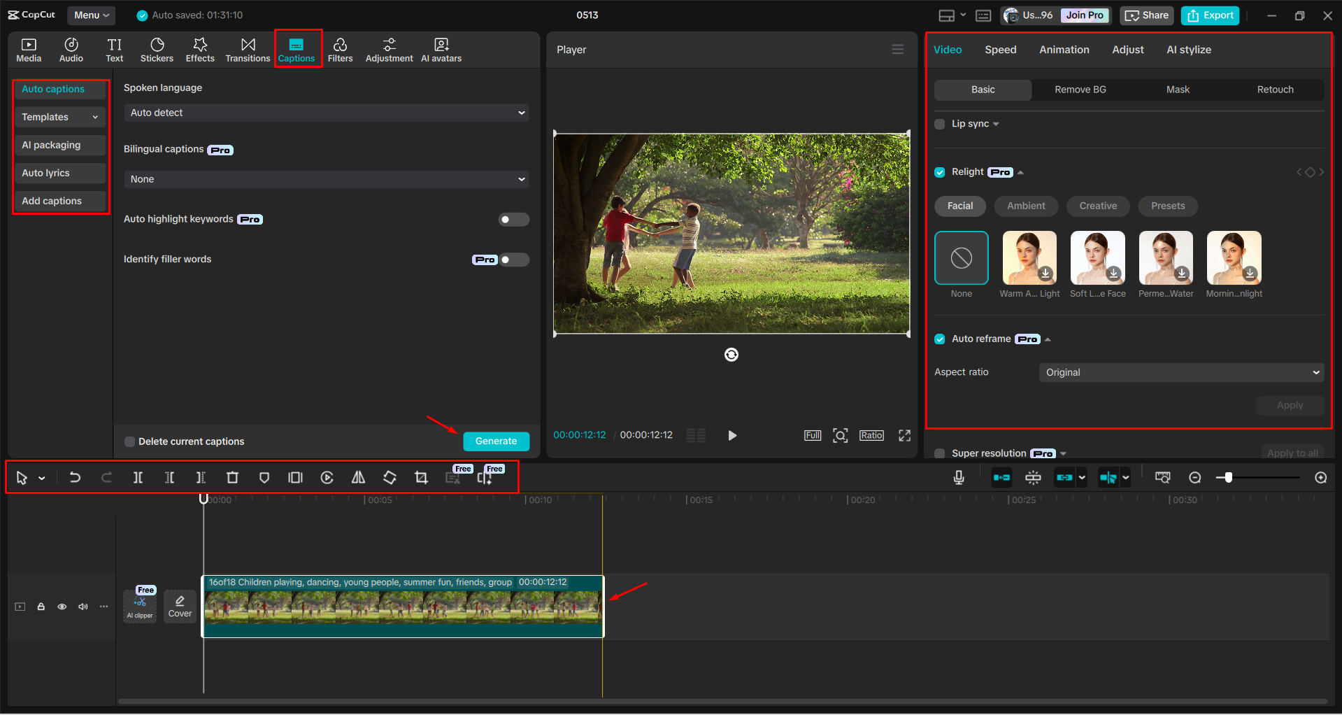 Tagliare e migliorare un video nell' CapCut editor video desktop