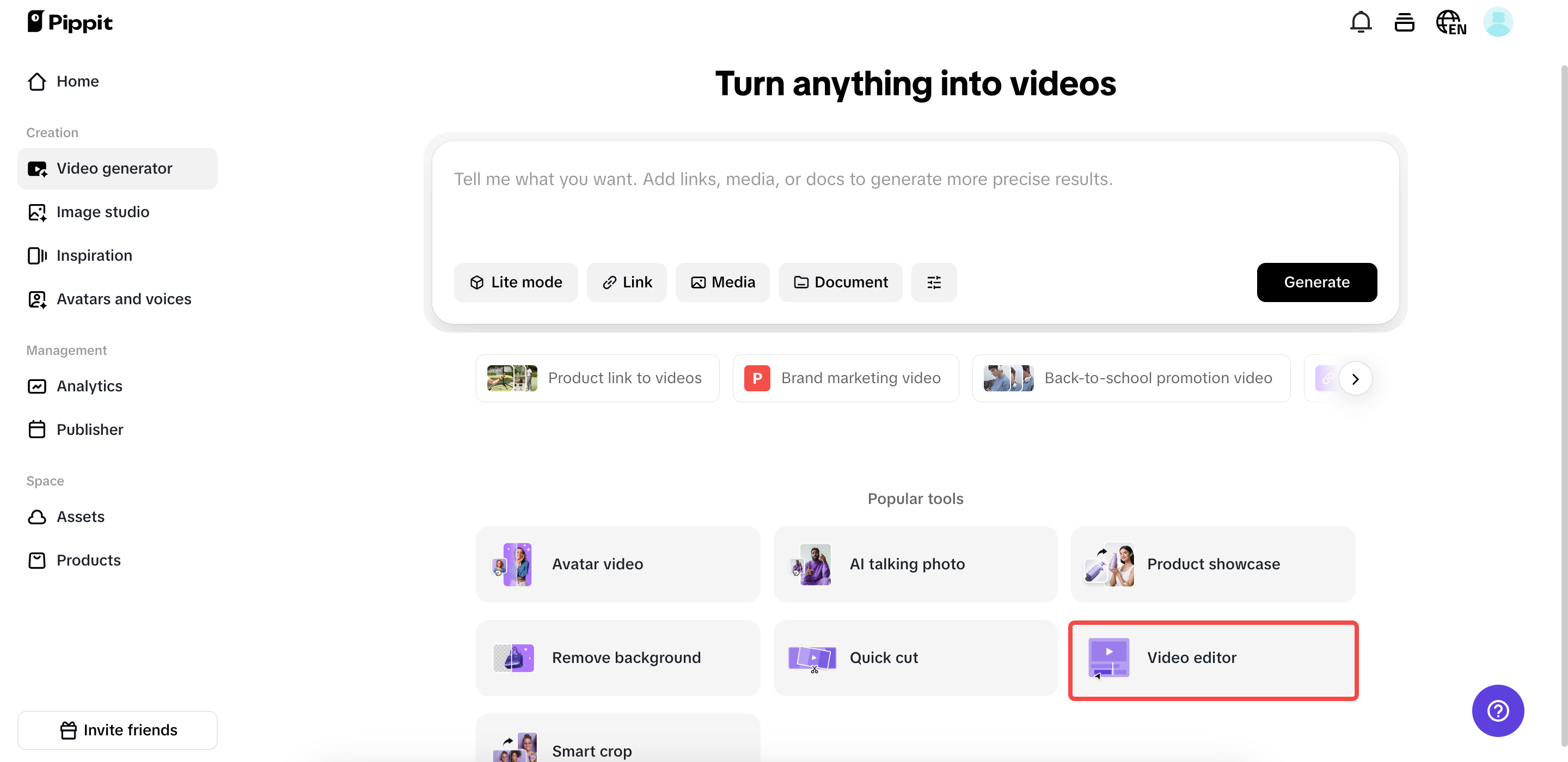 Select the Video editor