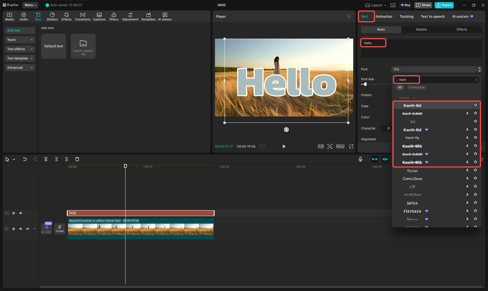 Membuat dan menambahkan teks font Kanit ke video di CapCut