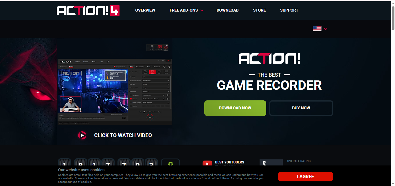Interface de Ação! Gravador de tela - outro gravador de tela 4k grátis