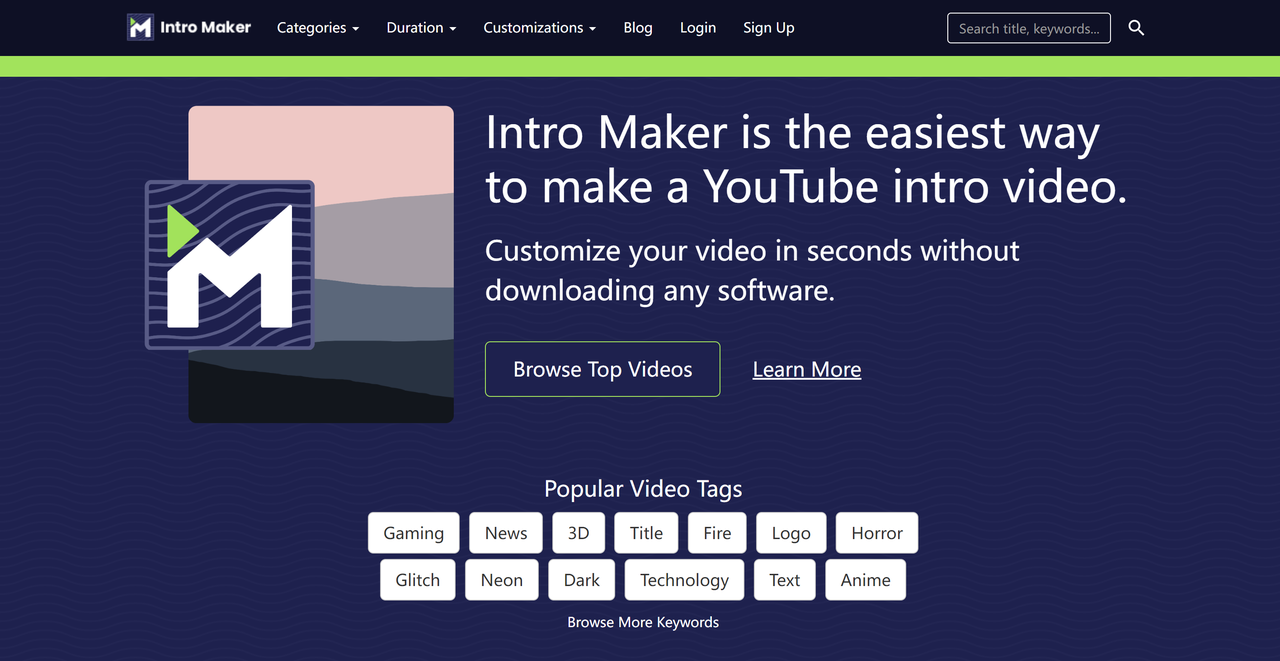 Interface ng Intro Maker - isang makapangyarihang tool sa online na gumagawa ng intro ng pelikula