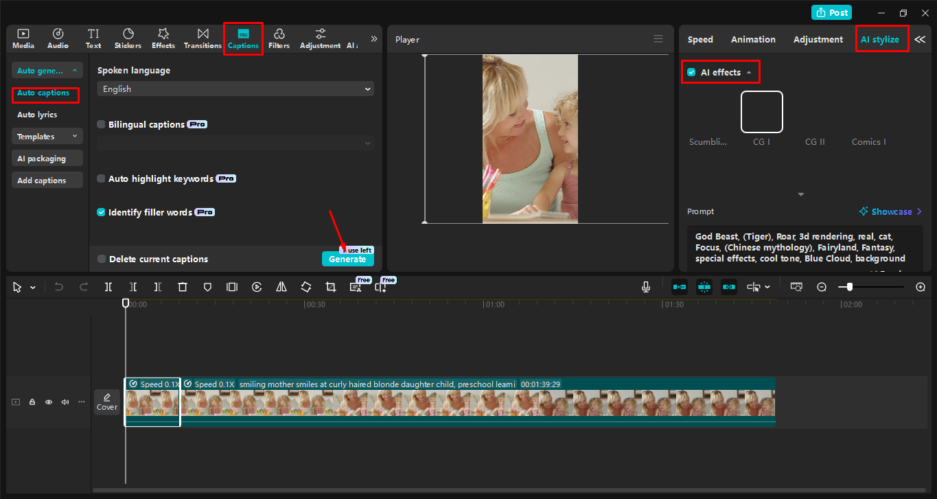 Videon muokkaus CapCut-työpöytävideoeditorissa