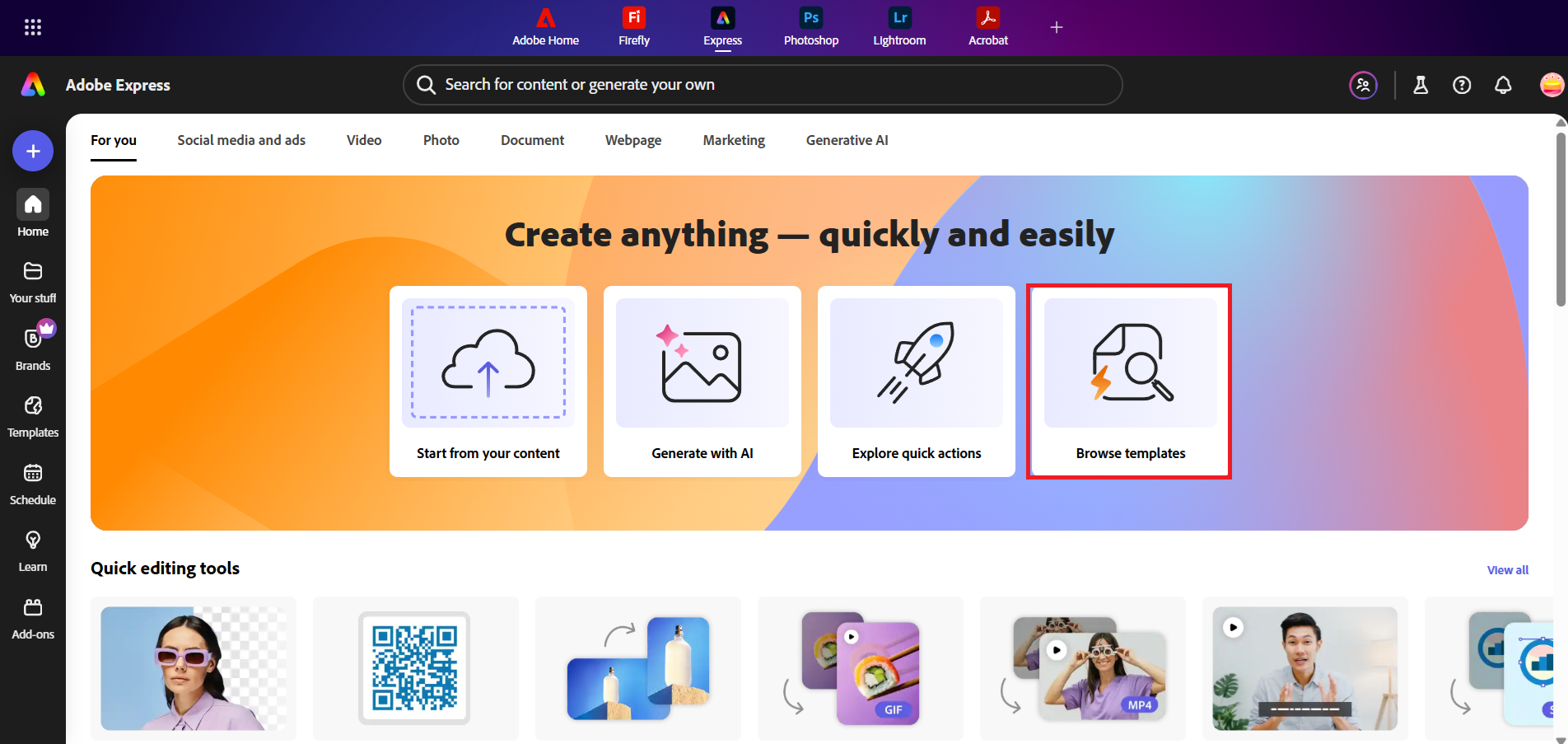 Browse templates in Adobe Express