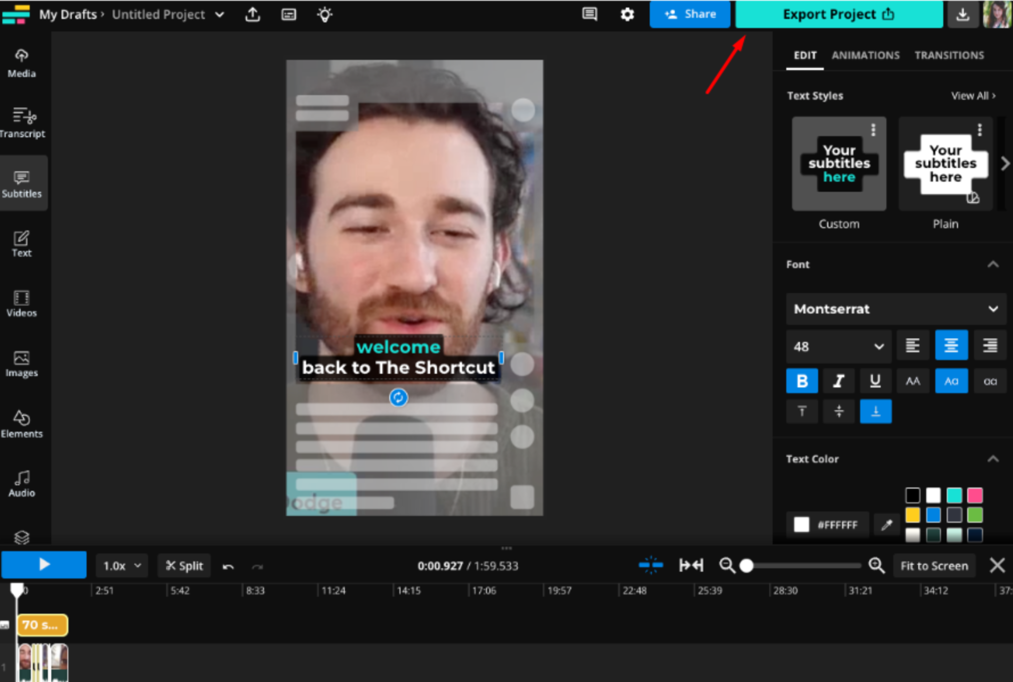 Exporting a video from the Kapwing video editor