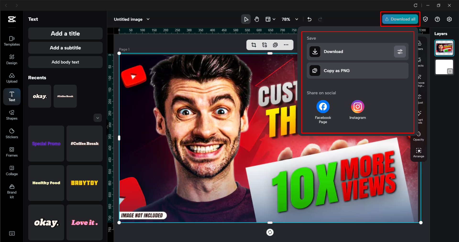 Exporting the image from the CapCut desktop video editor