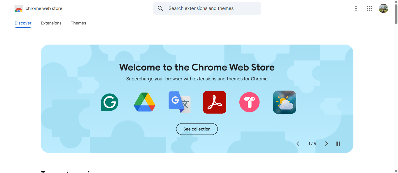 Interfața magazinului web Chrome
