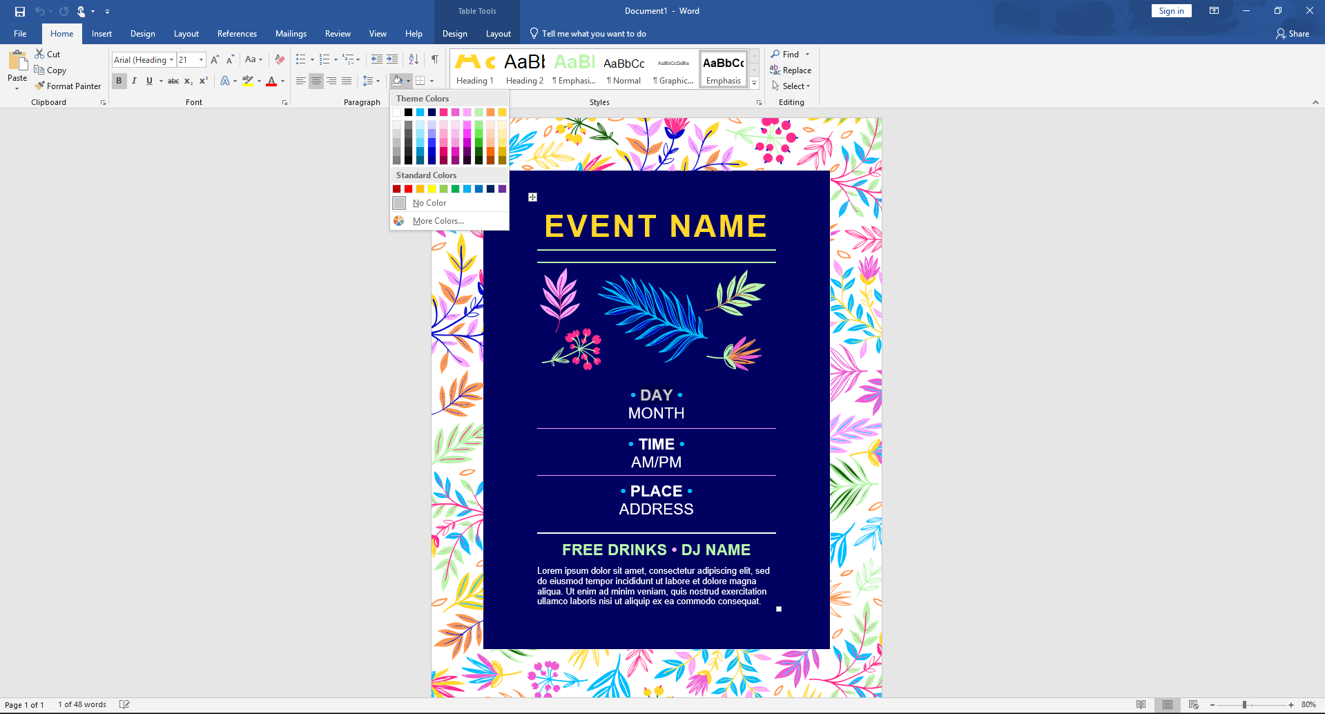 Een flyer aanpassen in Microsoft Word