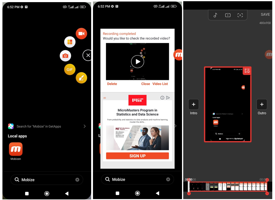 L'interfaccia di Mobizen- uno dei registratori di schermo full HD per Android