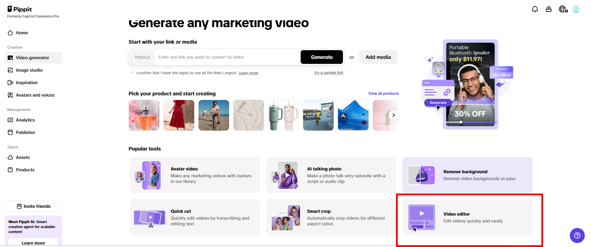 Open the video editor and upload your video