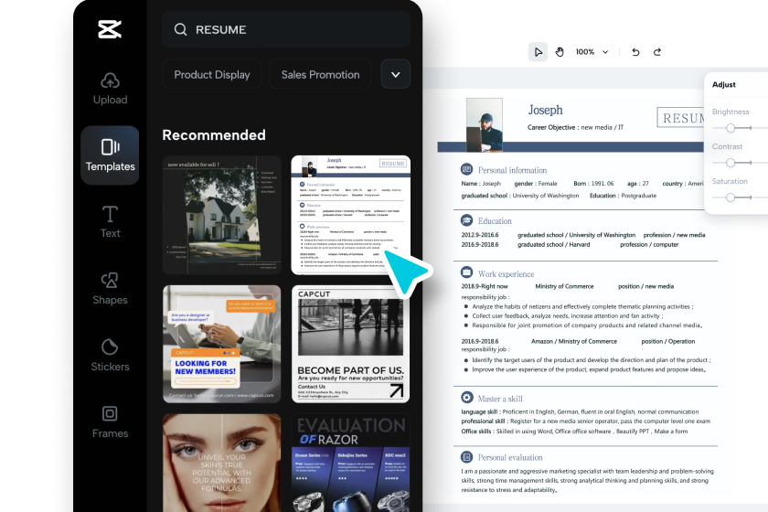 Faça login e selecione um modelo de currículo