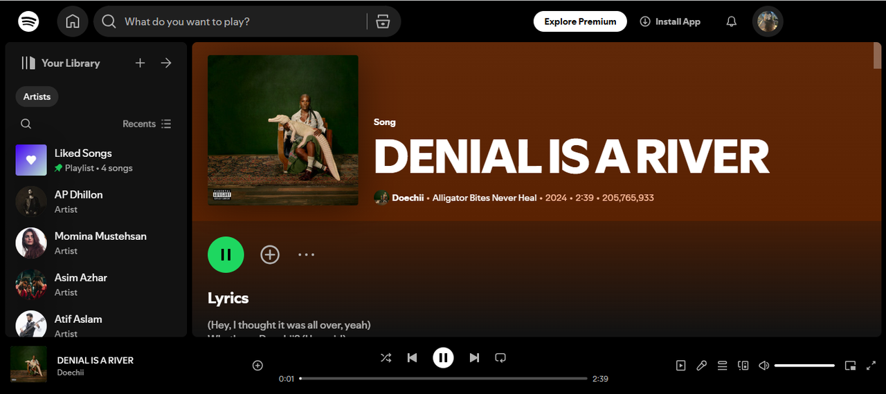 Denial Is a River - salah satu lagu yang paling banyak diputar di Spotify minggu ini