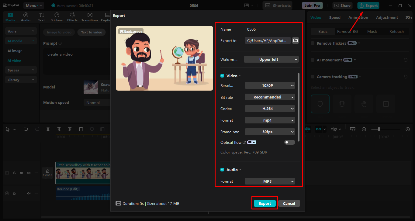 Mengekspor media ke editor video desktop CapCut