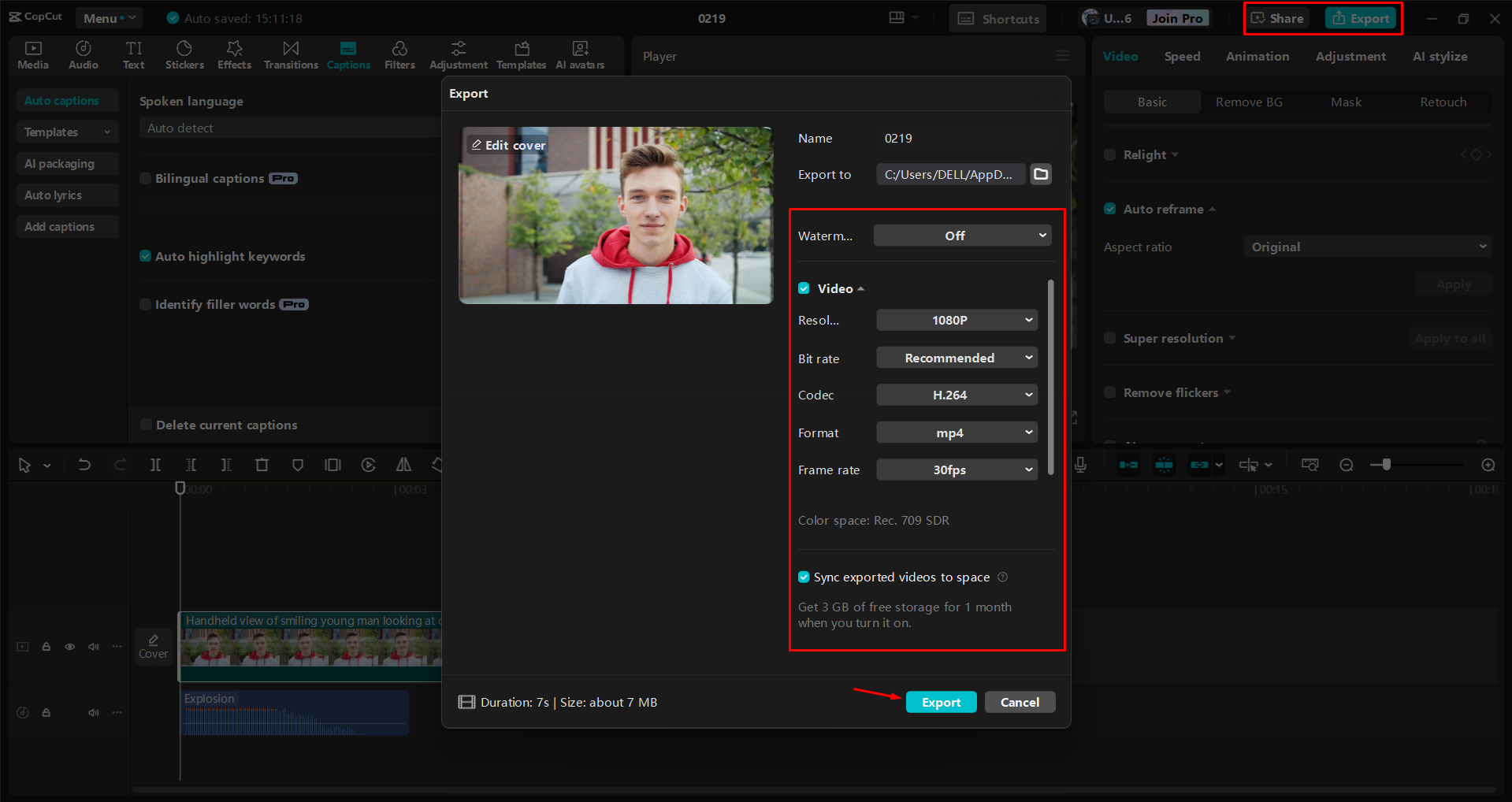 Exporting a video from the CapCut desktop video editor