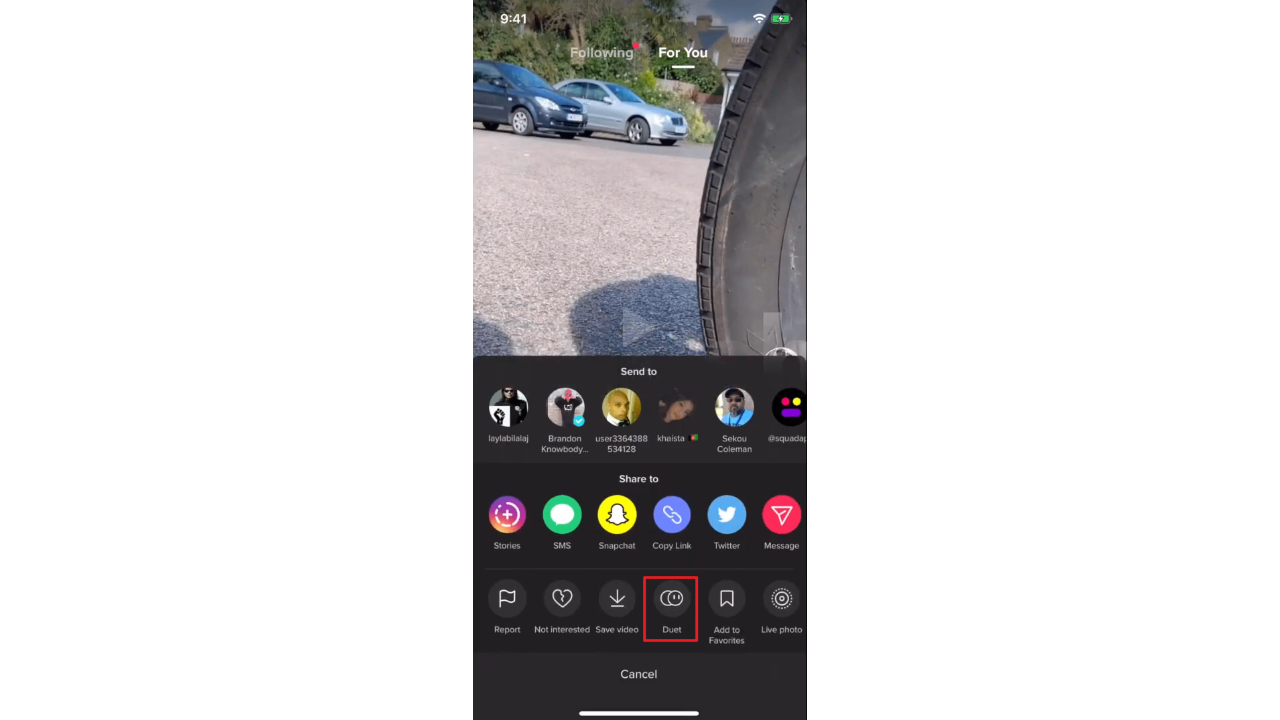 Videoyu seçin ve duet kaydına başlayın.